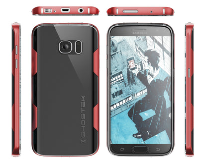 Galaxy S7 Case, Ghostek Cloak Series for Samsung Galaxy S7 Slim Protective Armor Case Cover | Explosion-Proof Screen Protector | Aluminum Frame | TPU Shell Exchange (Red)