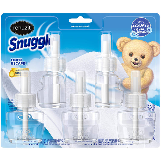 Renuzit Snuggle Scented Oil Refill for Plugin Air Fresheners, Linen Escape, 0.67 Fl Oz (Pack of 5)