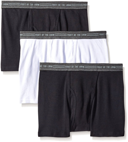 Fruit of the Loom Men's Everyday Active Black Gray Trunk Boxer Brief, Black/Gray, Small(Pack of 3)
