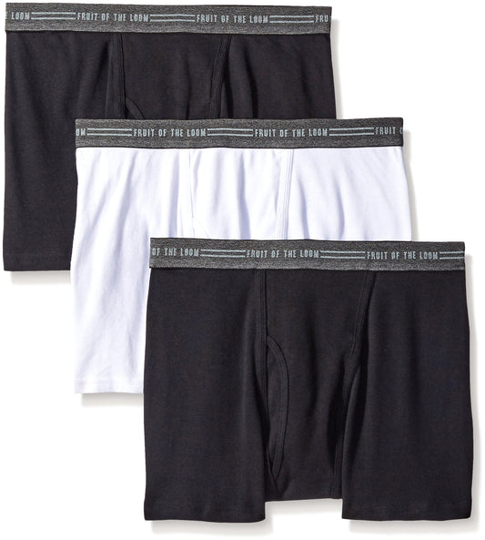 Fruit of the Loom Men's Everyday Active Black Gray Trunk Boxer Brief, Black/Gray, Small(Pack of 3)