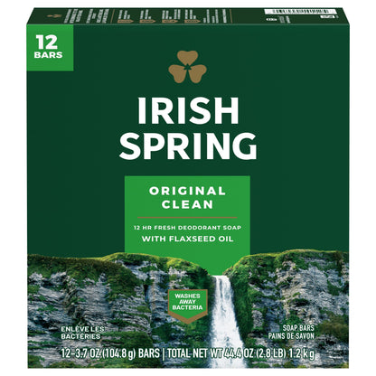 Irish Spring Moisture Blast Deodorant Bar Soap for Men, 12 Hour Fresh Deodorant Soap, 3.7 oz Bar (12 Pack)