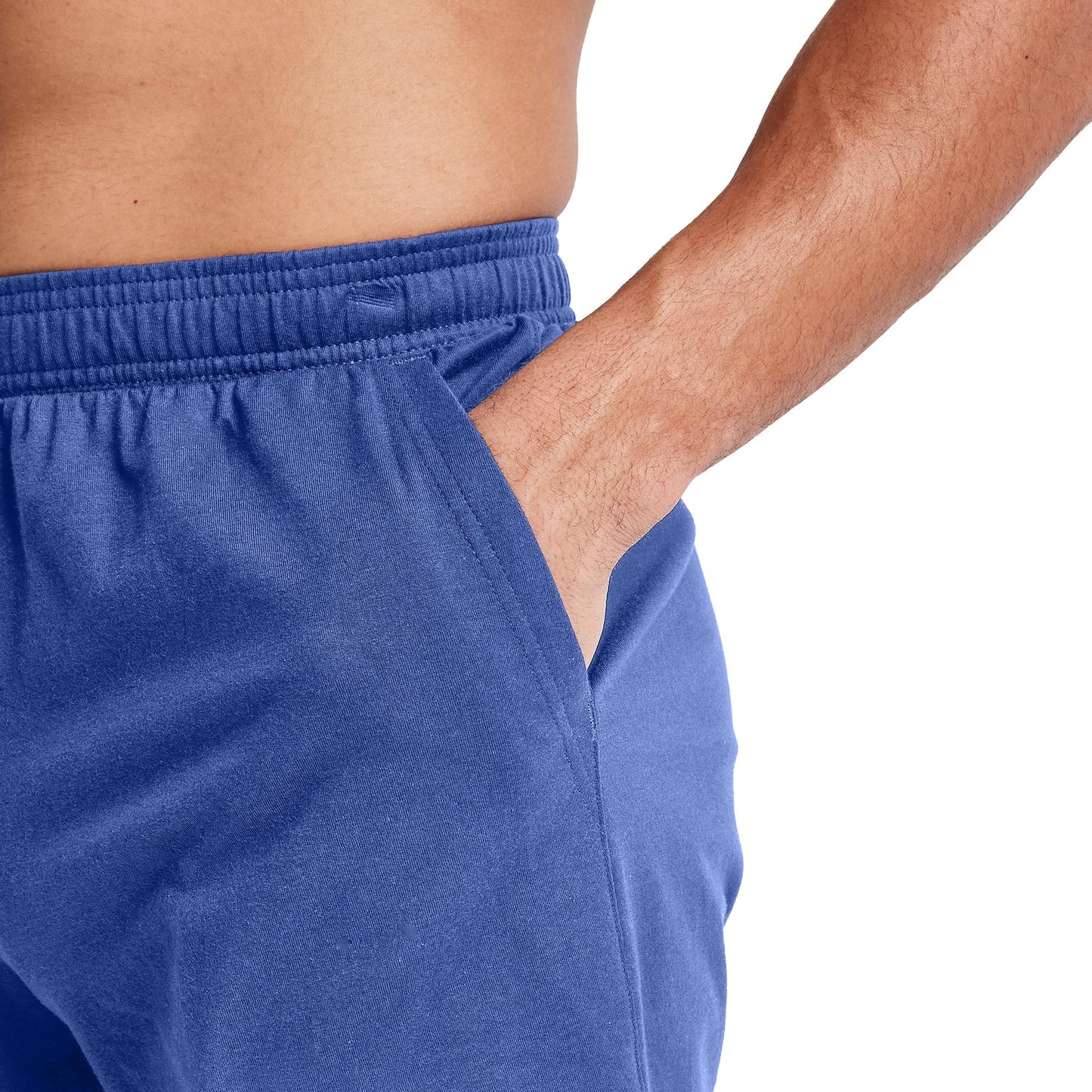 Hanes Men's Originals Cotton Pockets, Pull-On Jersey Gym Shorts, 7", Deep Forte Blue