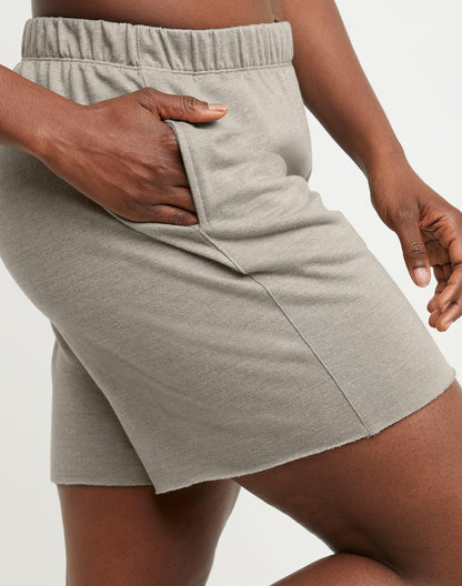 Hanes Comfortblend Women's Originals French Terry, Lightweight Fleece Raw Edge Hem Shorts, 5", Available in Plus, Cactus