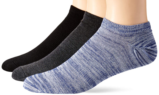 Hanes Men's No Show Socks, Blue/Dark Charcoal/Black Assorted, 6-12