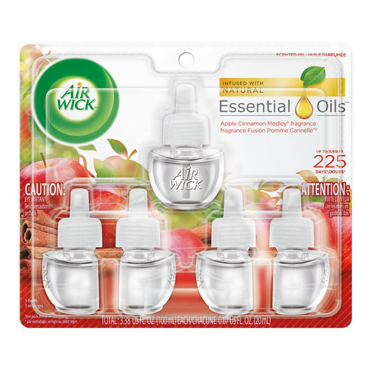 Air Wick Scented Oil 5 Refills, Apple Cinnamon Medley, (5X0.67oz), Air Freshener (Pack of 2)