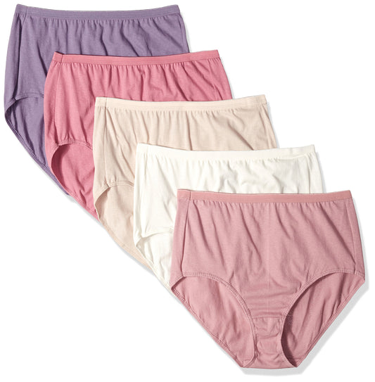 Just My Size Women's Plus 5-Pack Cotton High Brief, Assorted, 14