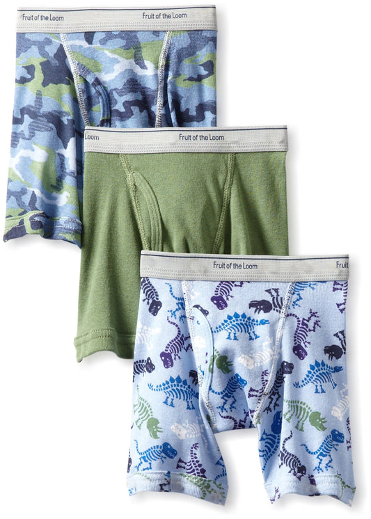 Fruit of the Loom Little Boys' Print and Solid Boxer Brief, , 4T(Pack of 3)