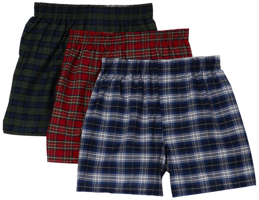 Hanes Big Boys' Woven Boxer, Tartan Plaid, S (7/8)(Pack of 3)