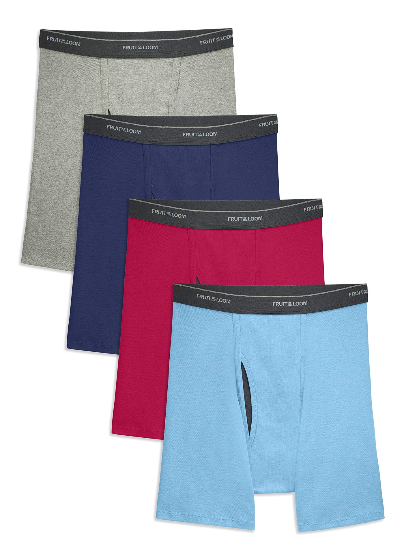 Fruit of the Loom Men's No Ride Up Boxer Brief, Stripe/Solid - Traditional Fly, Large