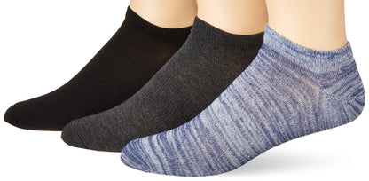 Hanes Men's No Show Socks, Blue/Dark Charcoal/Black Assorted, 6-12