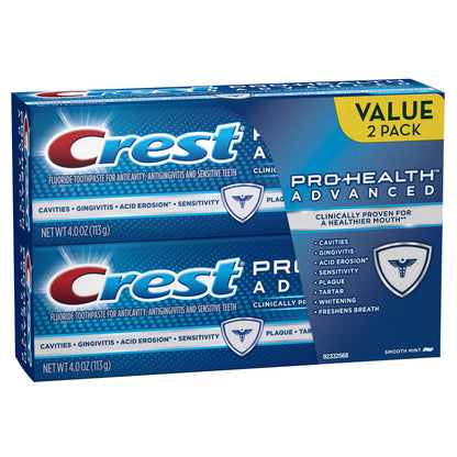 Crest Pro-Health Advanced Smooth Mint Toothpaste 4 oz, Twin Pack, (Packaging may vary)