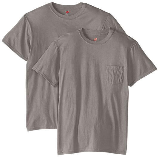 Hanes Men's Nano Premium Cotton Pocket T-Shirt (Pack of 2), Vintage Gray, X-Large