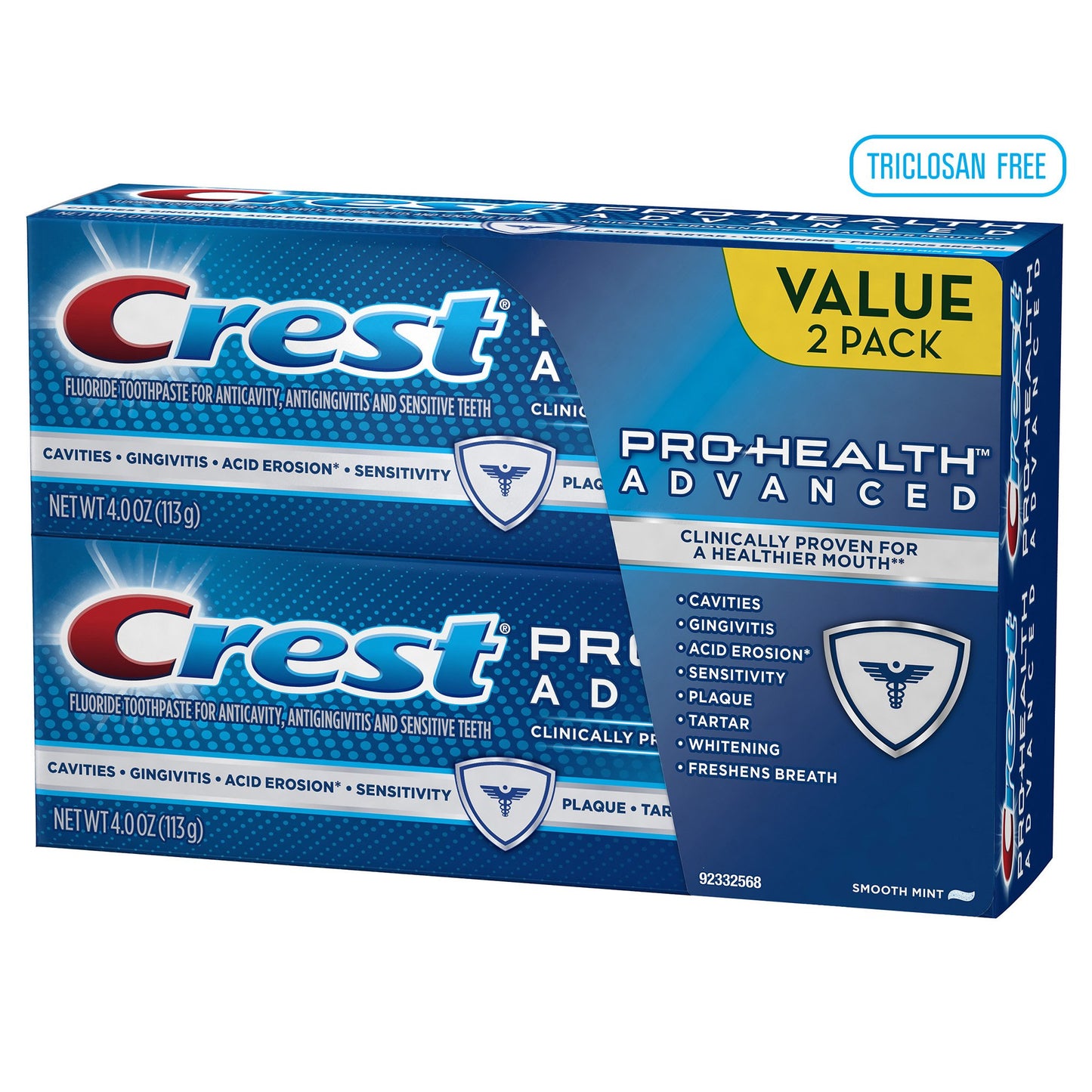 Crest Pro-Health Advanced Smooth Mint Toothpaste 4 oz, Twin Pack, (Packaging may vary)