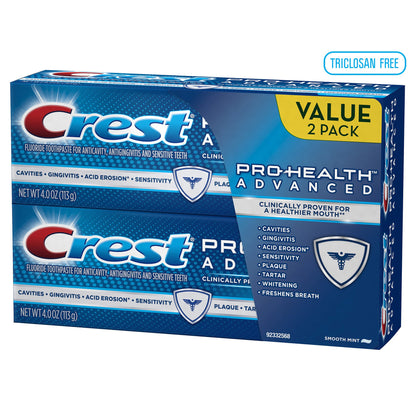 Crest Pro-Health Advanced Smooth Mint Toothpaste 4 oz, Twin Pack, (Packaging may vary)