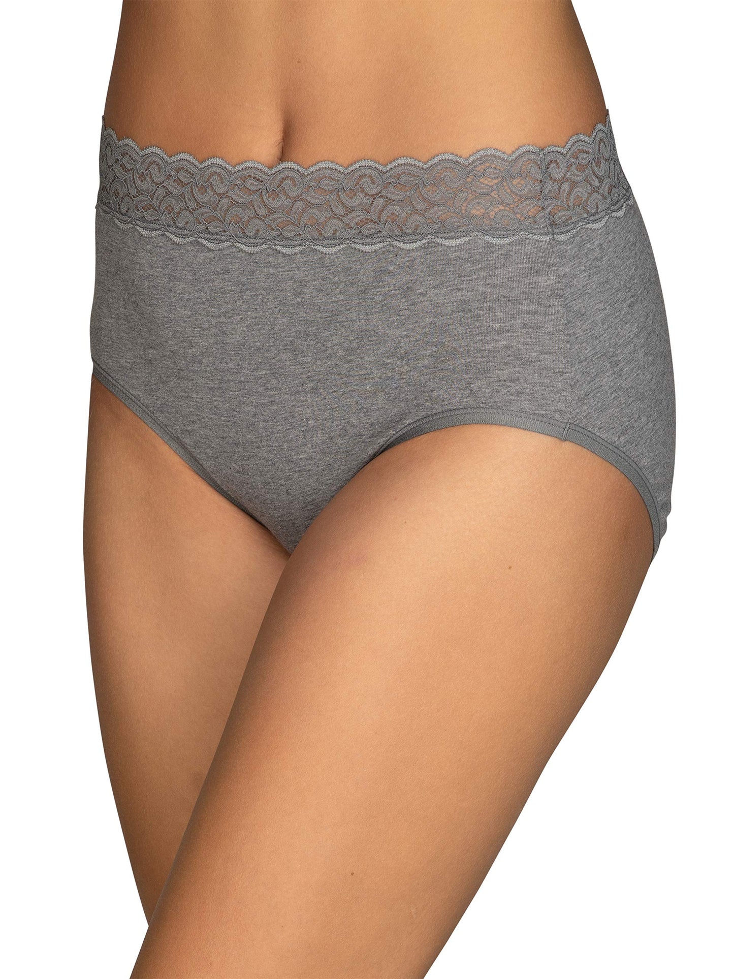 Vanity Fair Women's Flattering Lace Cotton Stretch Panties, Hi Cut-Heather Grey, 9