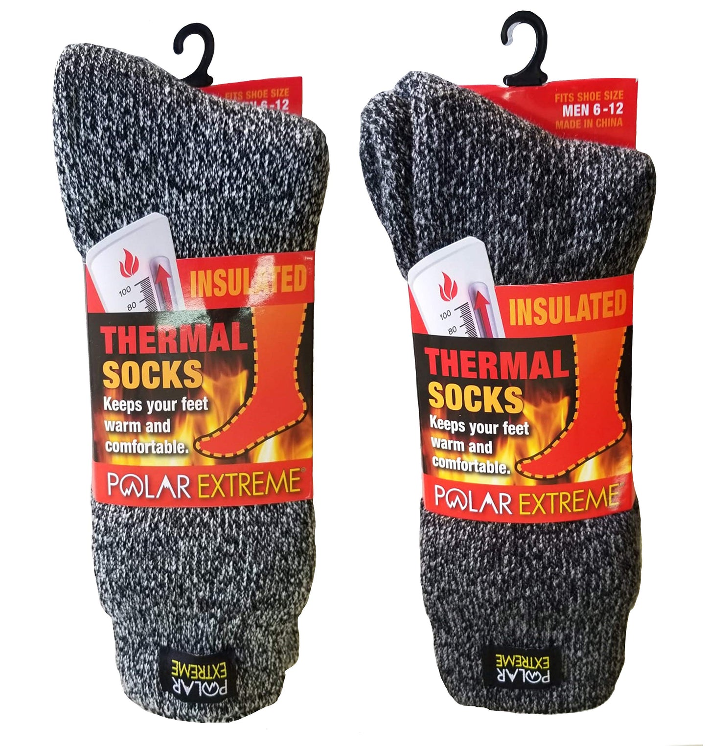 Polar Extreme Men's Thermal Sock Pack of 2 (Black/Grey & Black/White)