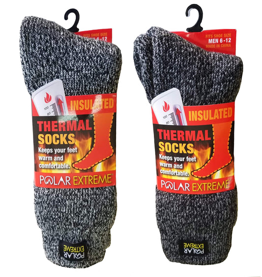 Polar Extreme Men's Thermal Sock Pack of 2 (Black/Grey & Black/White)