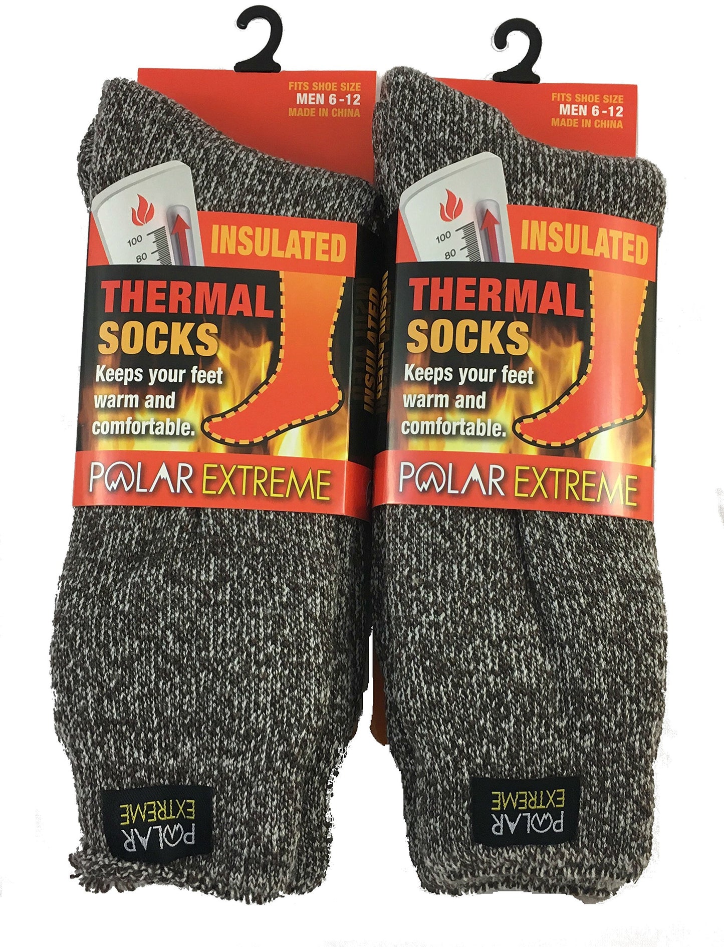 Polar Extreme Mens Thermal Socks Brown/White 10-13 US Pack of 2