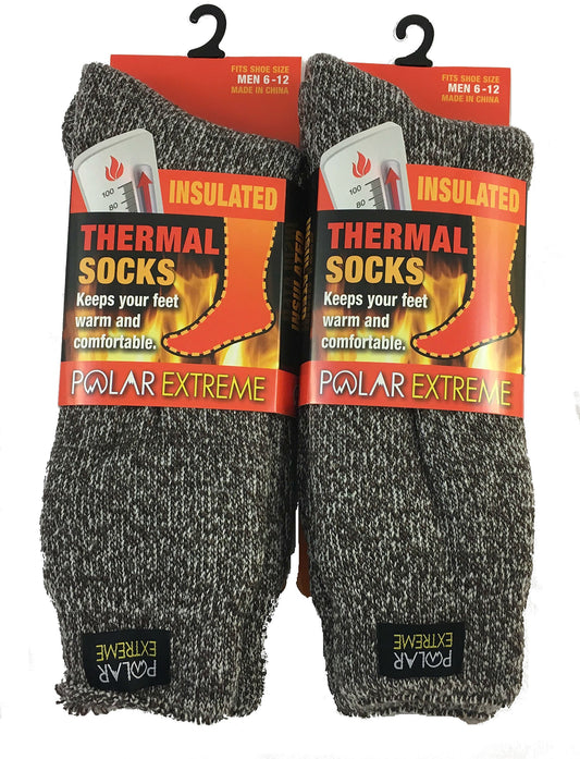 Polar Extreme Mens Thermal Socks Brown/White 10-13 US Pack of 2