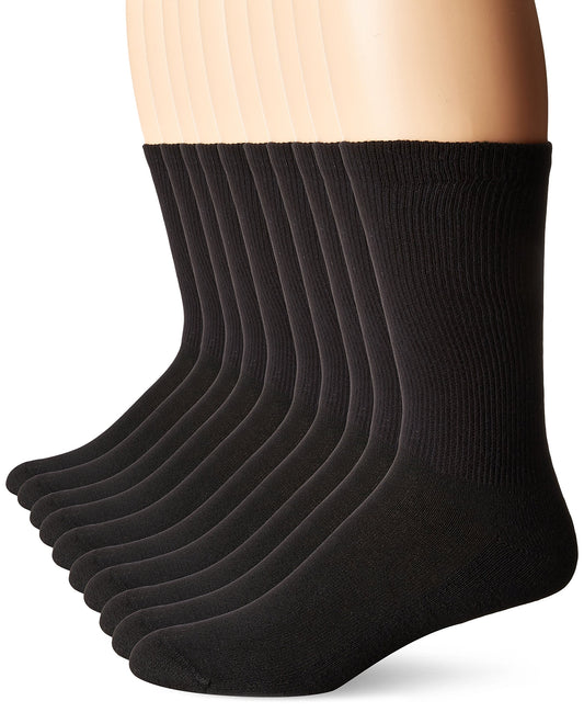 Hanes Ultimate Men's 10-Pack FreshIQ Cushion Crew Socks, Black, Sock Size: 10-13-Shoe Size:6-12