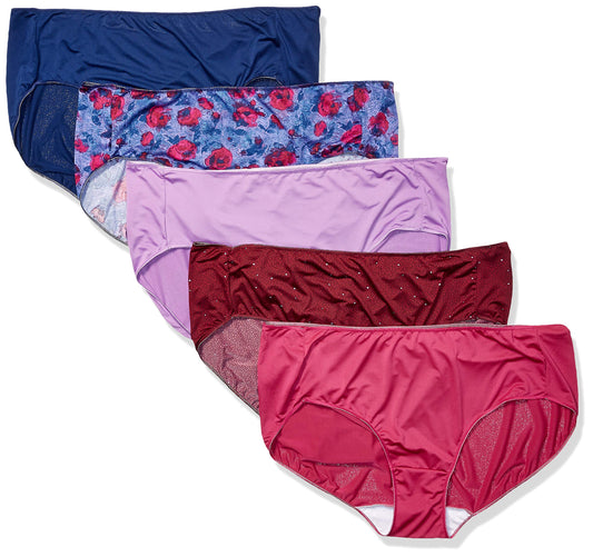 JUST MY SIZE Women's Smooth Stretch Microfiber Hipster Panty 5-Pack, Assorted, 10