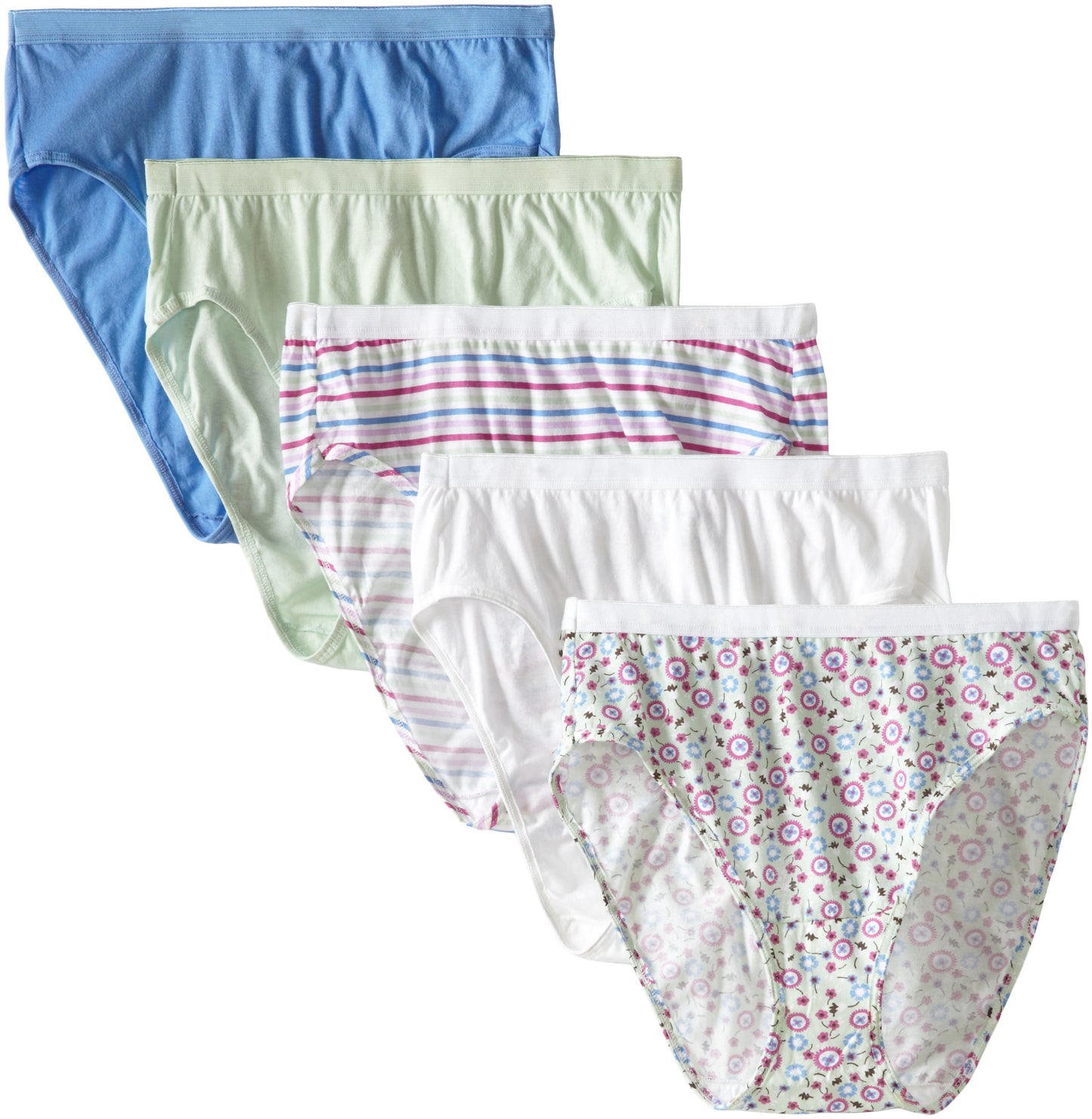 FOL Women's Plus Size Fit For Me 5Pack Cotton Hi Cut Panties, Assorted, 9
