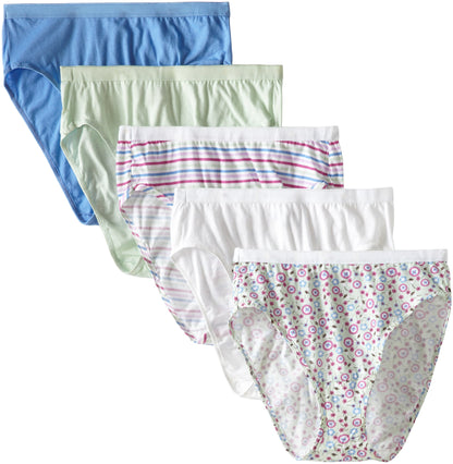 FOL Women's Plus Size Fit For Me 5Pack Cotton Hi Cut Panties, Assorted, 9