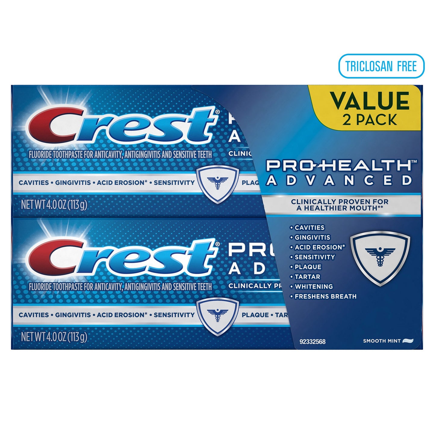 Crest Pro-Health Advanced Smooth Mint Toothpaste 4 oz, Twin Pack, (Packaging may vary)