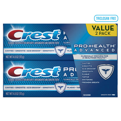 Crest Pro-Health Advanced Smooth Mint Toothpaste 4 oz, Twin Pack, (Packaging may vary)