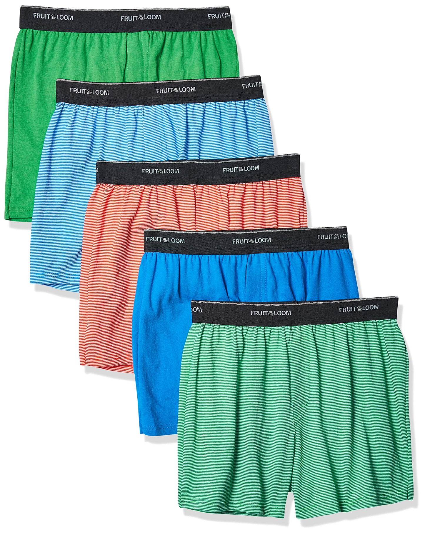 Fruit of the Loom Boys' Boxer Shorts, Knit - 5 Pack - Assorted, X-Large