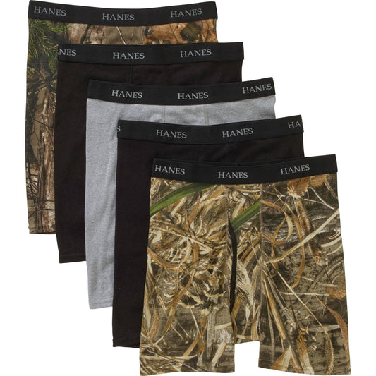 Hanes Men's 5-Pack Comfort Soft Boxer Briefs (Large, Assorted Solids/Camo Prints)