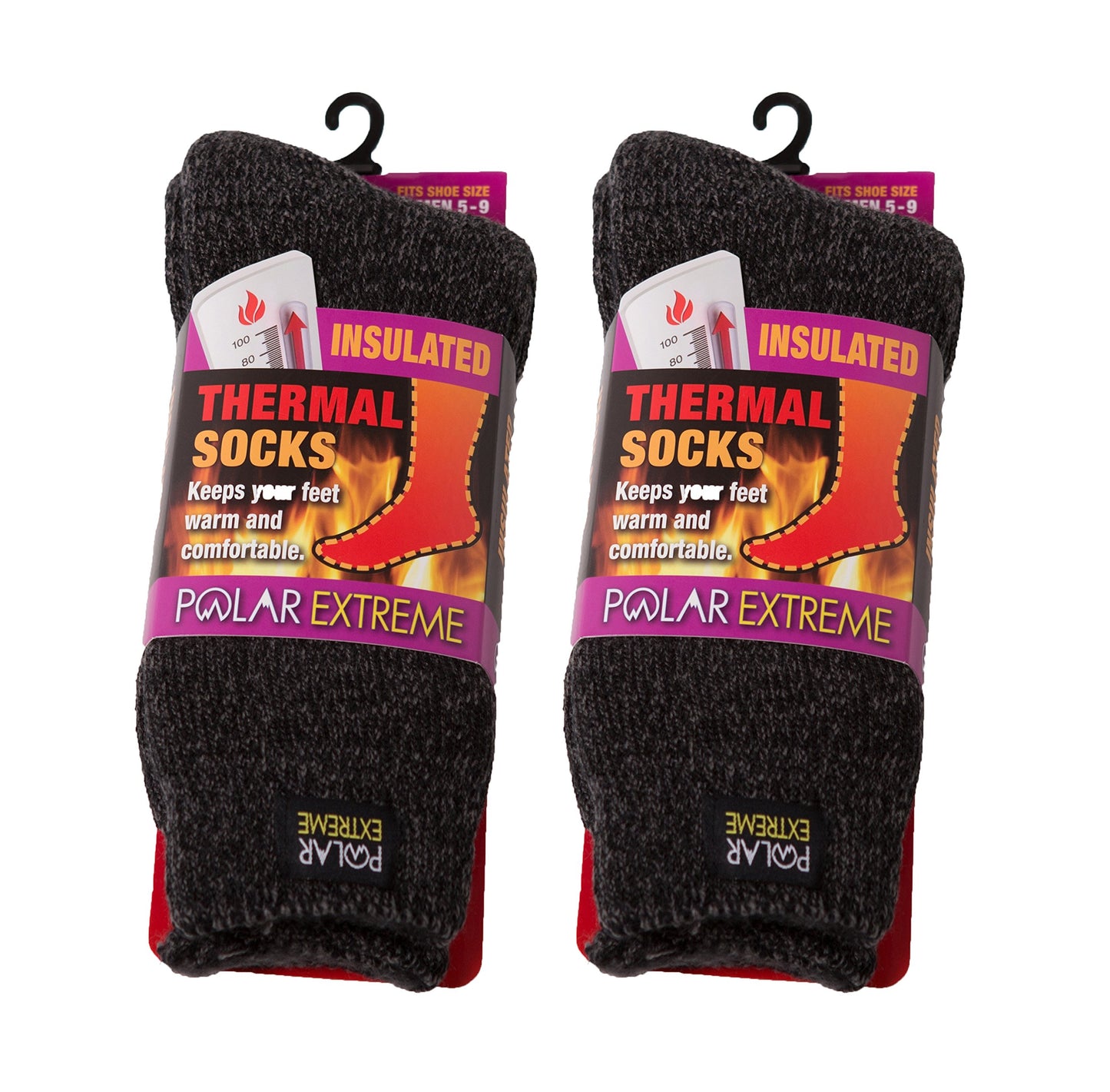 Polar Extreme Women's Moisture Wicking Thermal Socks Charcoal Shoe 5-9 (Pack of 2)