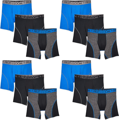 Fruit of the Loom Men's Breathable Boxer Briefs 12-Pack Performance Stretch Micro-Mesh Tri-Cool Support Pouch
