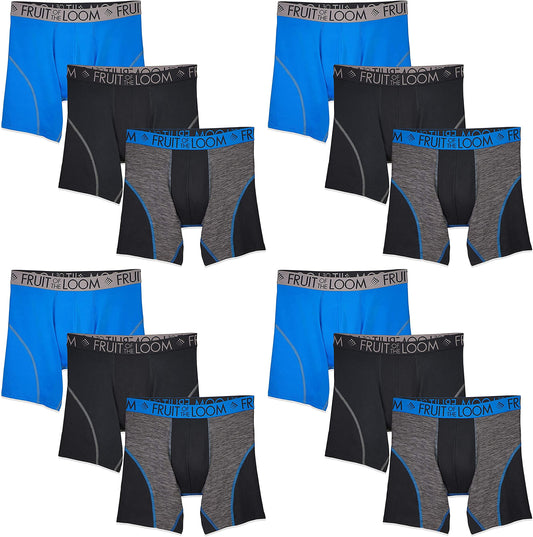 Fruit of the Loom Men's Breathable Boxer Briefs 12-Pack Performance Stretch Micro-Mesh Tri-Cool Support Pouch