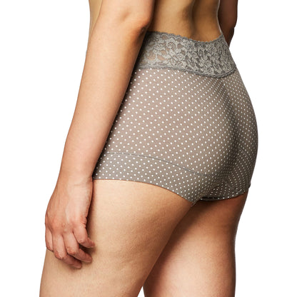 Maidenform Women's Dream Cotton with Lace Boy Short, Steel Grey Dot, 2X/9
