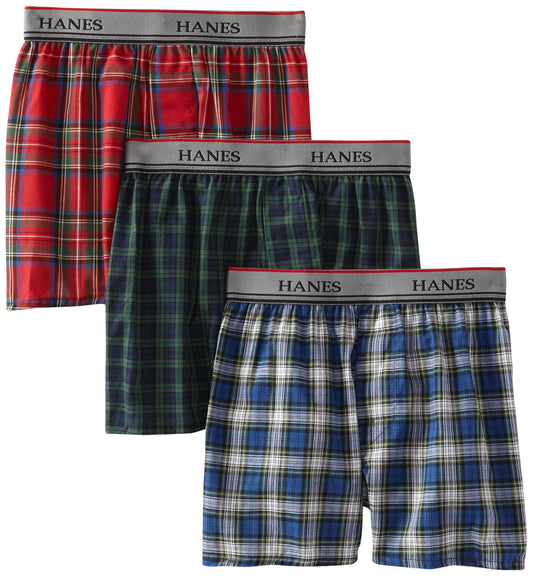 Hanes Big Boys' Platinum Exposed Waistband Boxer (Pack of 3), Tartan Plaids, X-Large