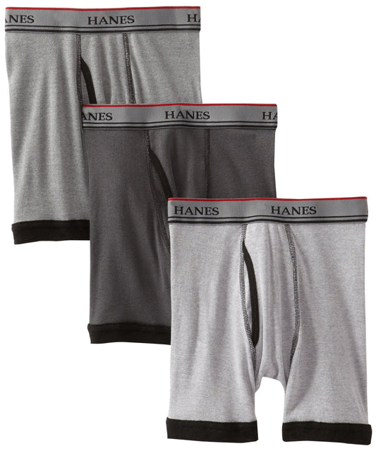Hanes Big Boys' Platinum Ringer Boxer Brief (Pack of 3), Assorted, Medium