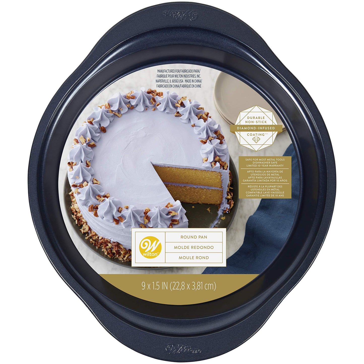 Wilton Diamond-Infused Non-Stick Navy Blue Round Baking Pan, 9-inch, Steel