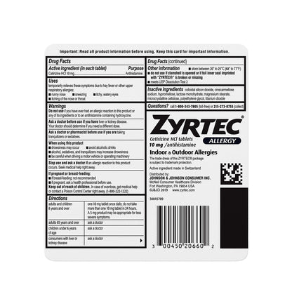 Pharmapacks Zyrtec 24 Hour Allergy Relief Tablets, Antihistamine Indoor & Outdoor Medicine with 10 mg Cetirizine HCl, 60 ct (Pack of 5)