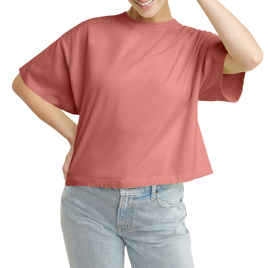 Hanes Comfortblend Originals Garment Washed T-Shirt, Crewneck Crop Tees for Women, Nantucket RED