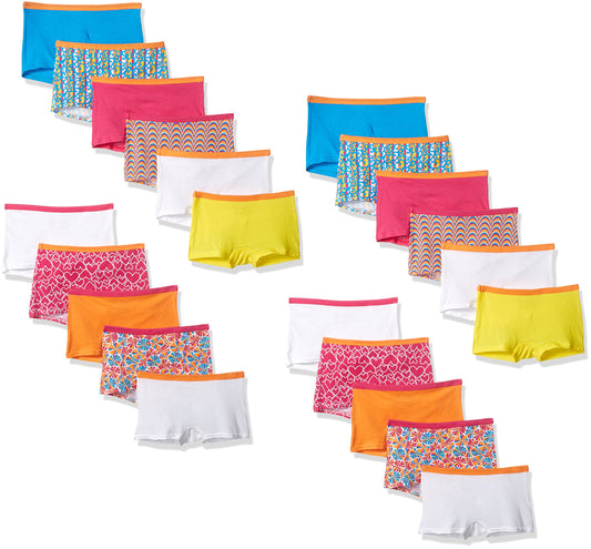 Fruit of the Loom girls Cotton Underwear, Assorted Multipacks (Packs 22 & 24) Panties, Pack - Boyshort Fashion Assorted, 4 US