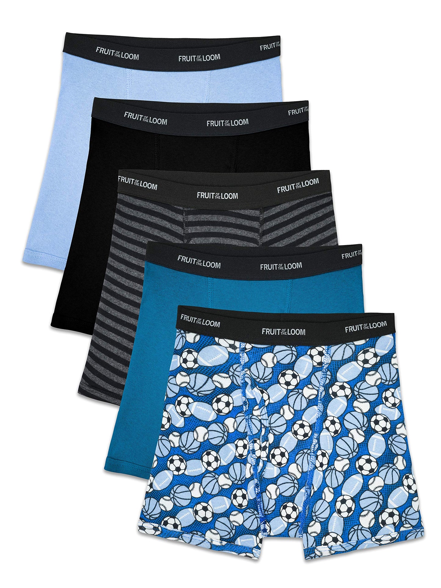 Fruit of the Loom boys (Assorted Colors) Boxer Briefs, Traditional Fly - 5 Pack Solids, Large US