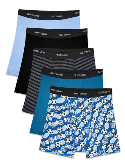 Fruit of the Loom boys (Assorted Colors) Boxer Briefs, Traditional Fly - 5 Pack Solids, Large US
