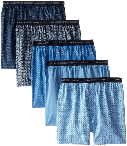 Hanes Red Label Men's 5-Pack FreshIQ Printed Woven Exposed Waistband Boxers - Colors May Vary (Colors May Vary, Medium)