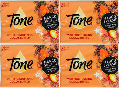 Tone Bath Bars Cocoa Butter Mango Splash, 4.25 Oz, 2 Count, (Pack of 4) 8 Bars Total