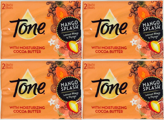Tone Bath Bars Cocoa Butter Mango Splash, 4.25 Oz, 2 Count, (Pack of 4) 8 Bars Total