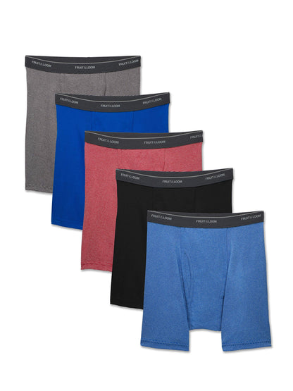 Fruit of the Loom Men's No Ride Up Boxer Brief, Stripe/Solid - Traditional Fly, Large