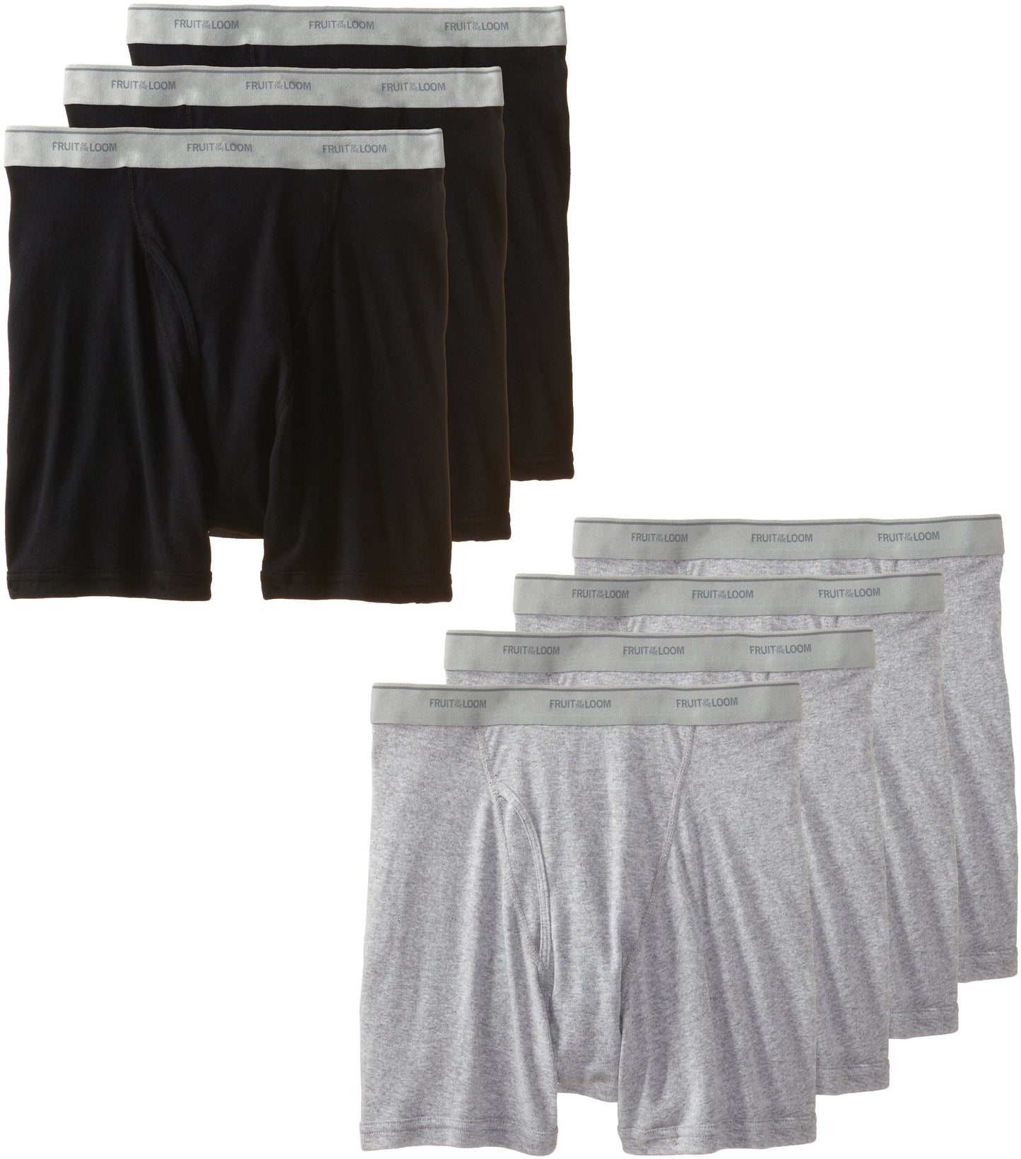 Fruit of the Loom Men's boxer brief, Black/Grey, Large(Pack of 7)