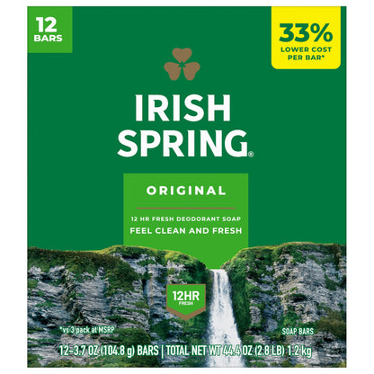 Irish Spring Bath Bar Soap, 12 Count, Original, 45 Oz
