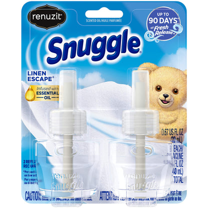 Renuzit Snuggle 2 Count Scented Oil Refill for Plugin Air Fresheners, Linen Escape, 1.34 fl. oz. (Pack of 2) - 4 Total Refills